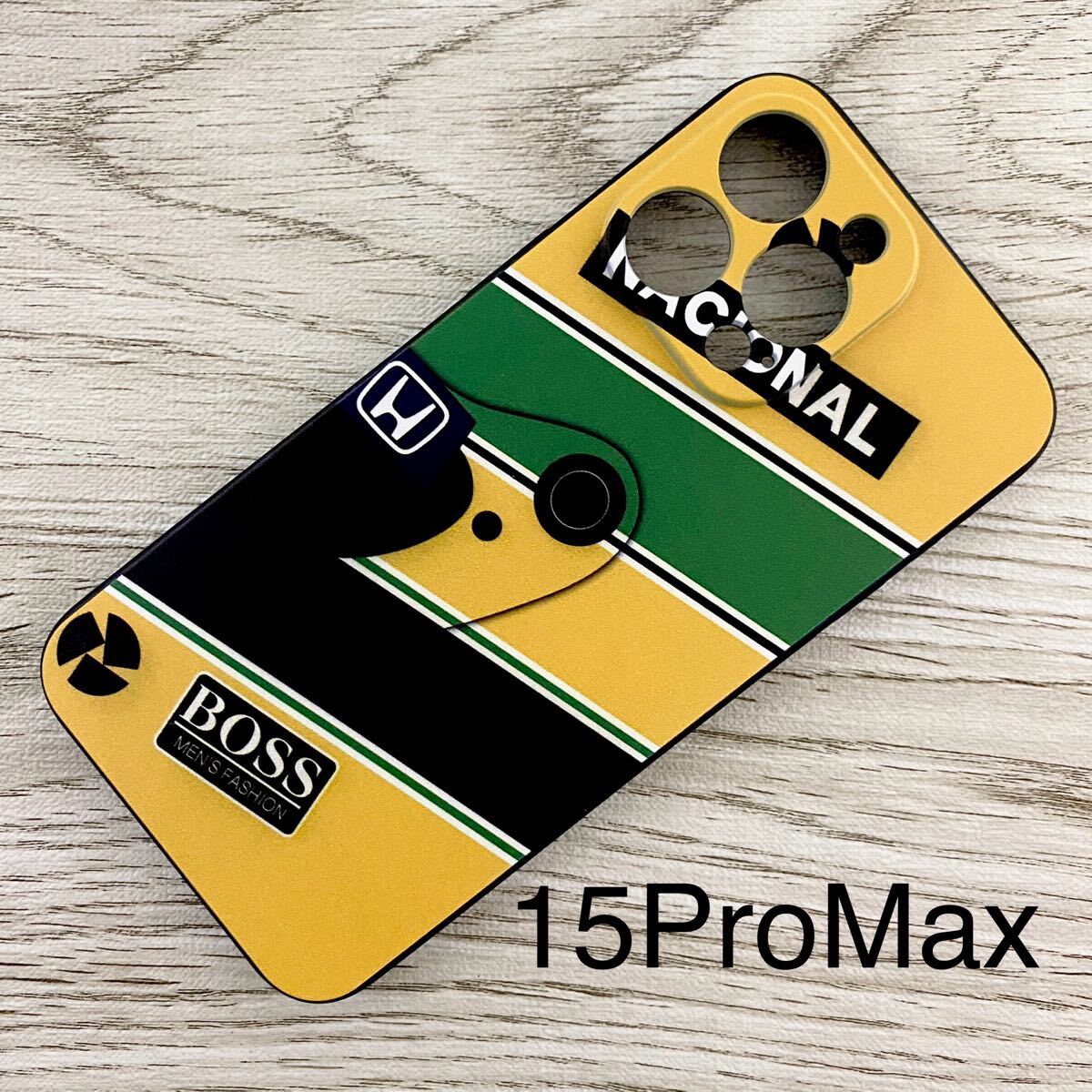 アイルトン・セナ ヘルメット デザイン iPhone 15 Pro Max ケース F1 マクラーレン ホンダ ブラジル スマホ拍卖