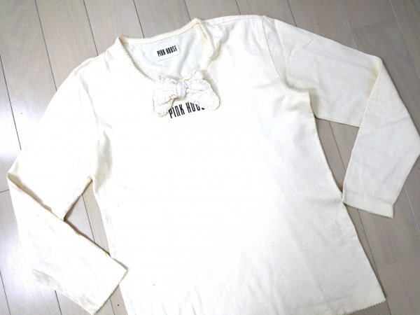 ピンクハウス PINK HOUSE ★ リボン付き シャツ ★ ロゴプリント入り ★ ベージュ拍卖
