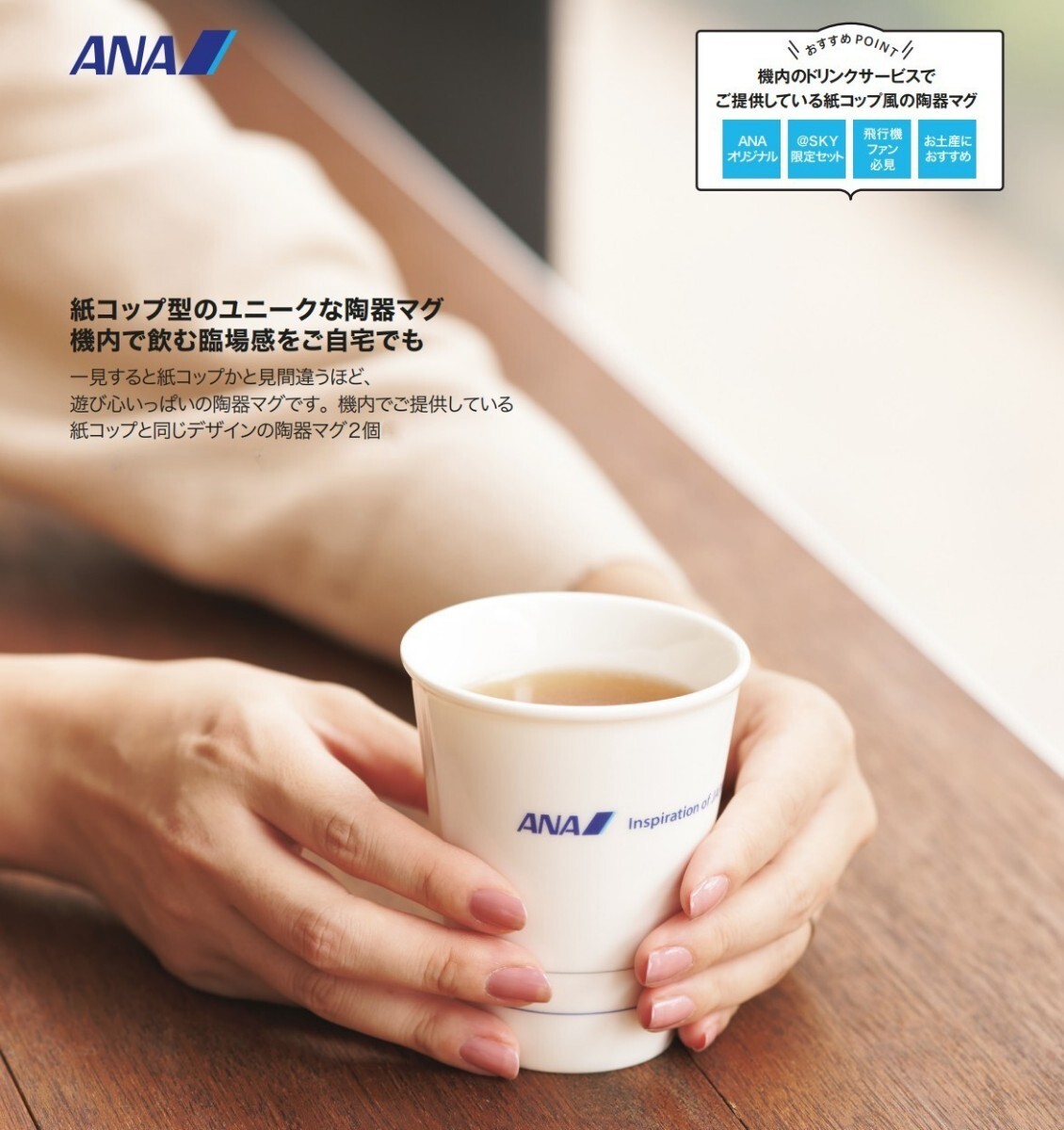 ANAオリジナル 機内紙コップデザイン陶器マグ2個セット(持ち手なし)拍卖