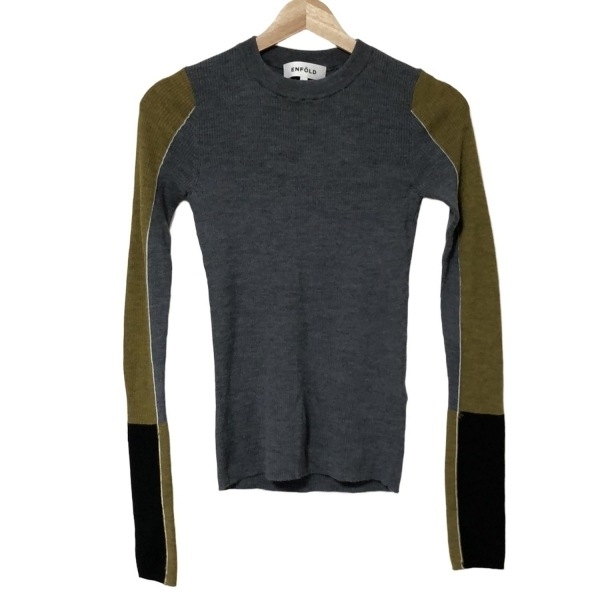 エンフォルド ENFOLD 長袖セーター/ニット サイズ38 M - グレー×ダークイエロー×マルチ レディース 美品 トップス拍卖