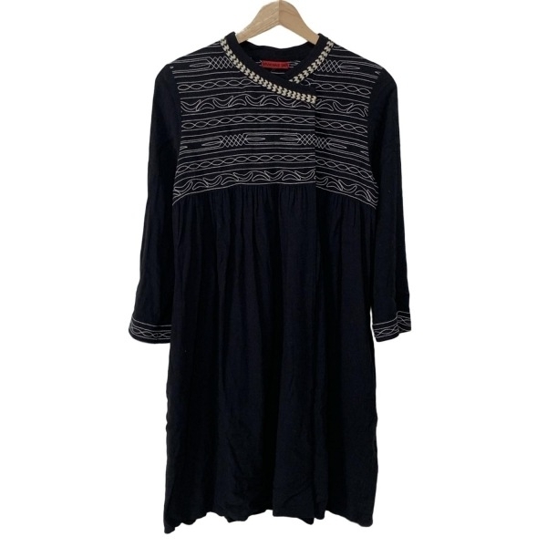 ヴィヴィアンタム VIVIENNE TAM サイズ0 XS - リネン、リネン 黒×アイボリー レディース 長袖/ロング/刺繍 ワンピース拍卖