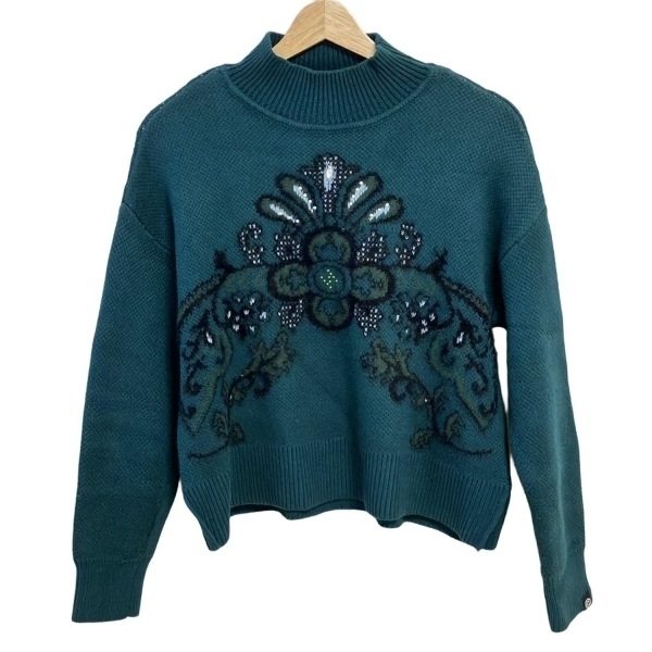 デシグアル Desigual 長袖セーター/ニット サイズS - ブルーグリーン×黒×ライトブルー レディース ハイネック/ビジュー トップス拍卖