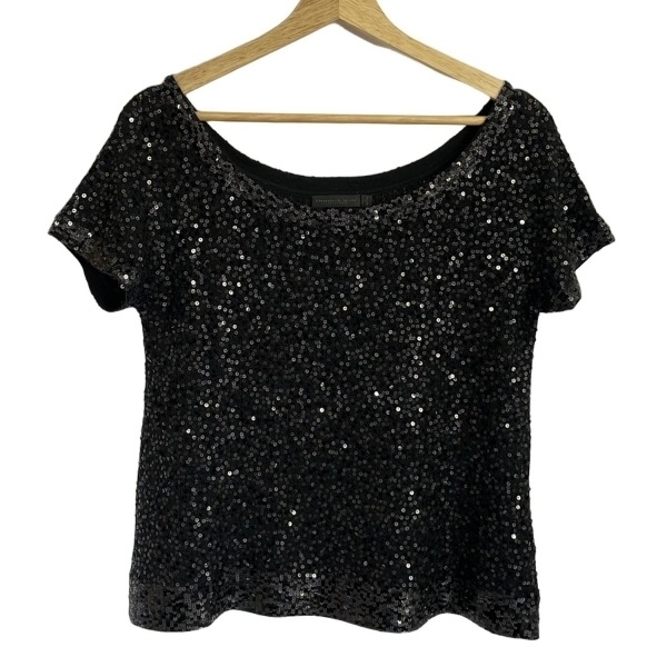 ダナキャラン DONNAKARAN 半袖セーター/ニット サイズL - 黒 レディース クルーネック/カシミヤ/シルク/スパンコール 新品同様 トップス拍卖