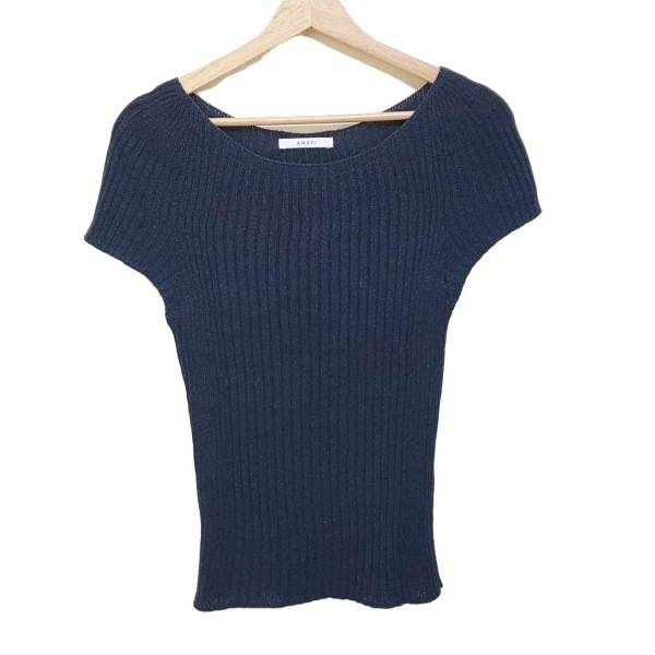 アナイ ANAYI 半袖セーター/ニット サイズ38 M - ネイビー レディース クルーネック/ニット/ラメ 美品 トップス拍卖