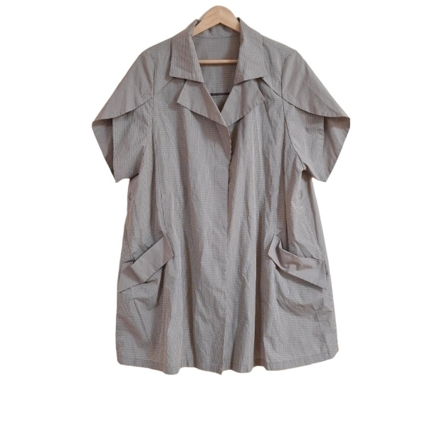 ヒロココシノ HIROKO KOSHINO サイズ40 M - ブラウン×白 レディース 半袖/チェック柄/夏 コート拍卖