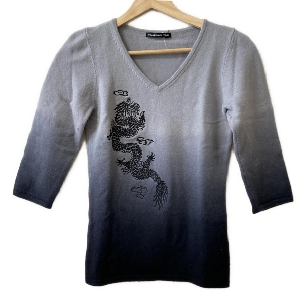 ヴィヴィアンタム VIVIENNE TAM 長袖セーター/ニット サイズ0 XS - ライトグレー×ダークグレー×黒 レディース Vネック/ドラゴン/刺繍拍卖