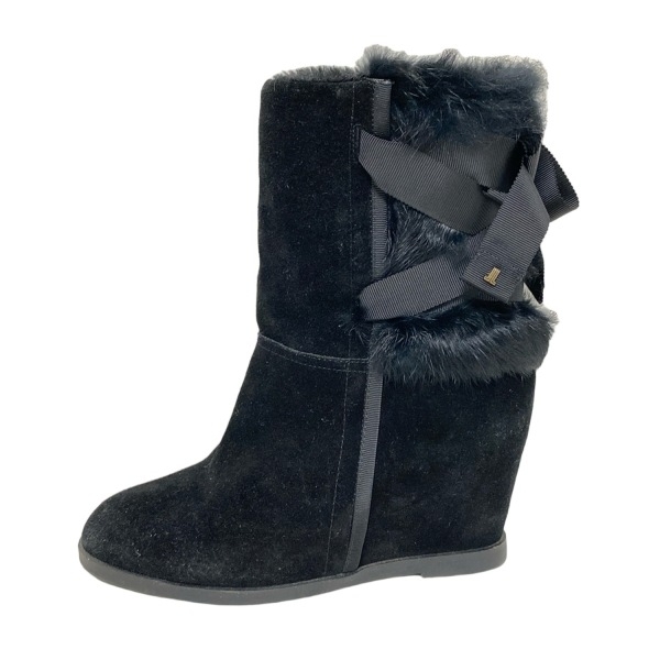 ランバンオンブルー LANVIN en Bleu ショートブーツ 24 1/2 - ムートン 黒 レディース インヒール 靴拍卖