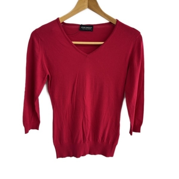 ジョンスメドレー JOHN SMEDLEY 七分袖セーター/ニット サイズS - レッド レディース Vネック 美品 トップス拍卖