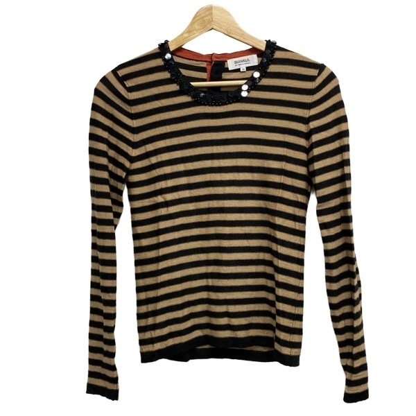 ソニアリキエル SONIARYKIEL 長袖セーター/ニット サイズ38 M - 黒×ブラウン レディース スパンコール/ビーズ/ボーダー 美品 トップス拍卖