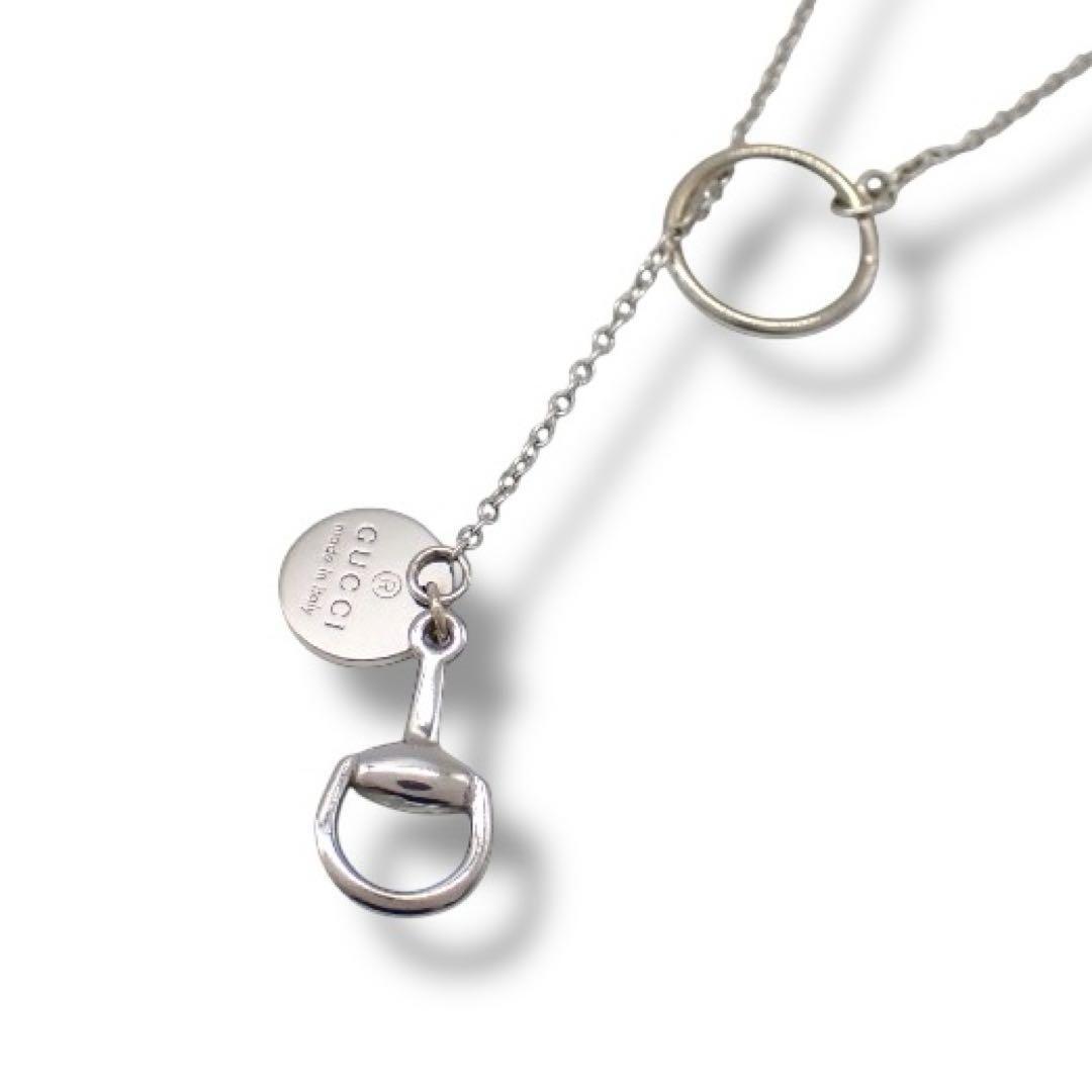 希少 グッチ GUCCI ホースビット ロング ネックレス ロングネックレス ペンダント ラリアット 57cm 750 K18WG K18 ホワイトゴールド 3418拍卖