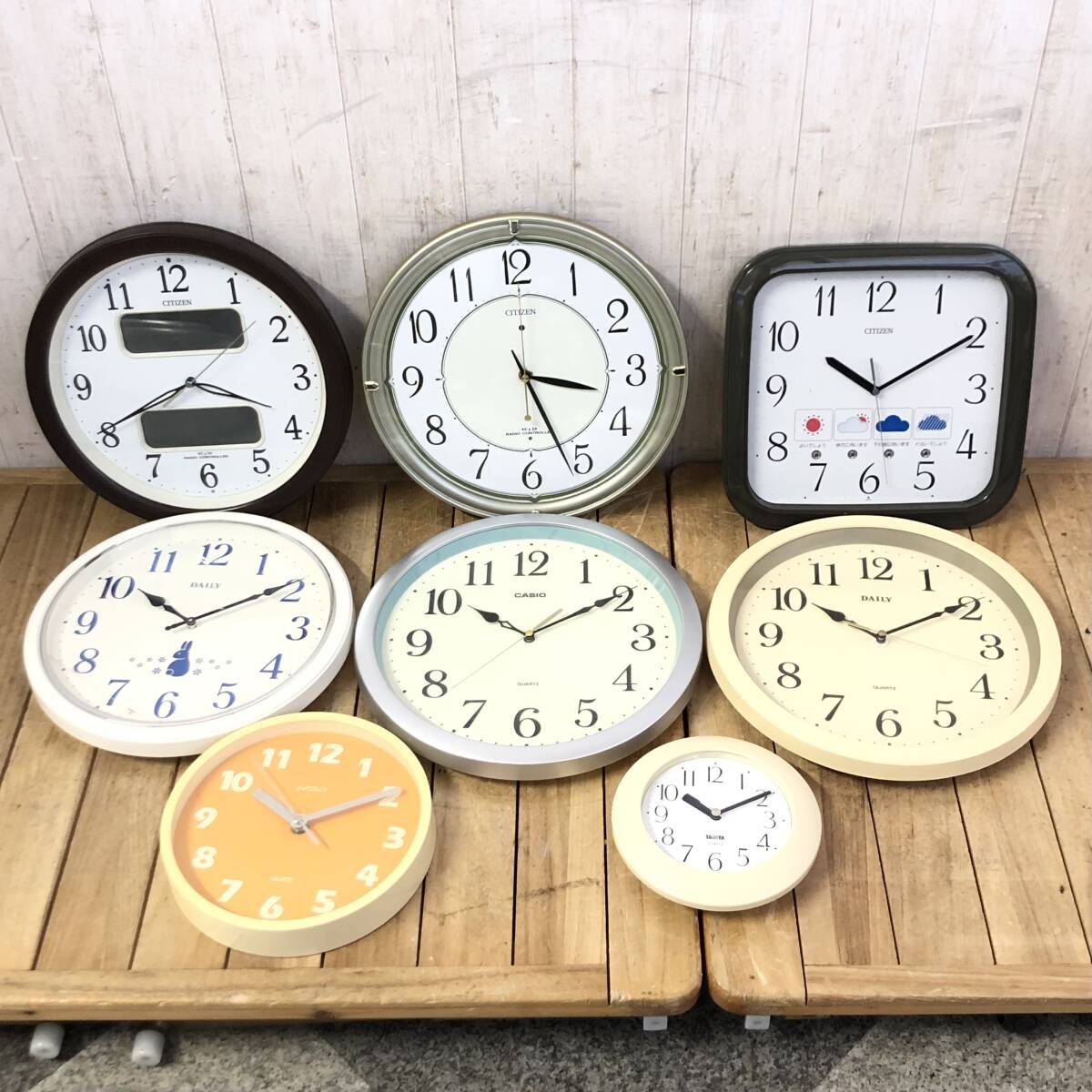 *掛時計 8点まとめ 壁掛け時計 丸型 四角 CITIZEN CASIO など 9CZ070/4FYA01-0/4MY643-0 QZ 電波時計 シチズン カシオ ジャンク拍卖