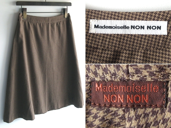 ネコポス対応 Mademoiselle NON NON マドモアゼルノンノン コットンポリエステル 千鳥格子チェック スカート 38/M ブラウン 日本製拍卖