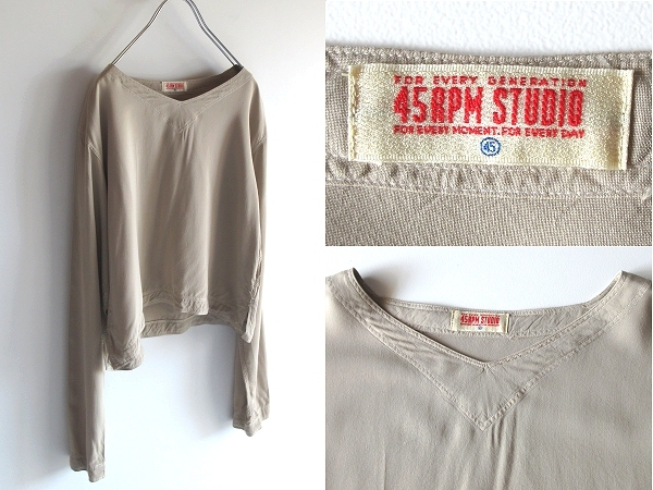 ネコポス対応 45rpm レーヨン プルオーバー ブラウス シャツ FREE ベージュ 日本製 旧タグ アーカイブ Umii908 Badou-R拍卖