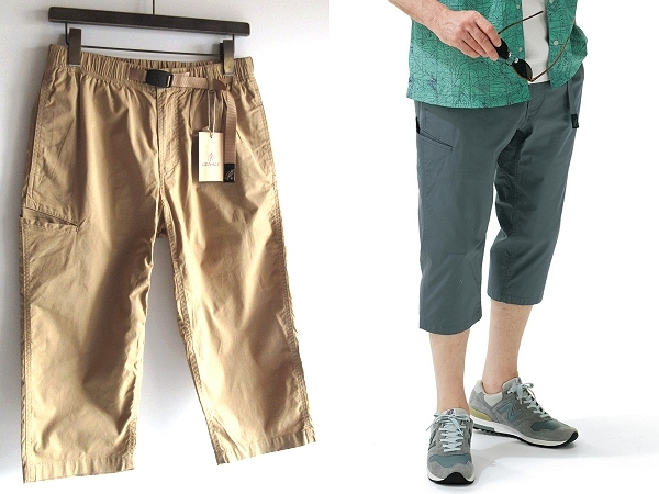 新品タグ付 GRAMICCI グラミチ 片側サイドポケット ロゴワッペン ウェビングベルト ストレッチウェザー ミドルカットパンツ S ベージュ拍卖