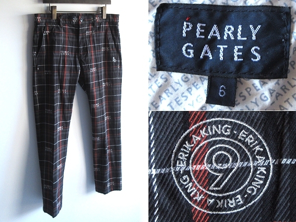 PEARLY GATES パーリーゲイツ 2023AW 原英莉花プロ コラボ 総ロゴ コットンストレッチ カルゼチェックパンツ 6 ブラック チャコール拍卖