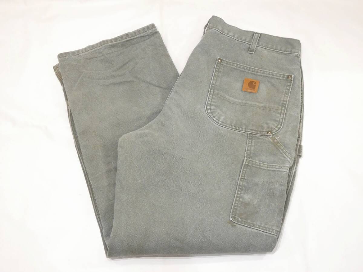 レア 人気カラー 10s ビンテージ Carhartt カーハート モスグリーン ダック ダブルニー ペインター ワーク パンツ 表記36×32 90s 80s USA拍卖