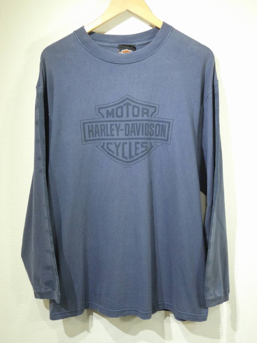 レア USA製 00s ビンテージ HARLEY DAVIDSON ハーレー シールドロゴ ディーラー フルプリント コピーライト入 L/S Tシャツ ロンT XL位 90s拍卖
