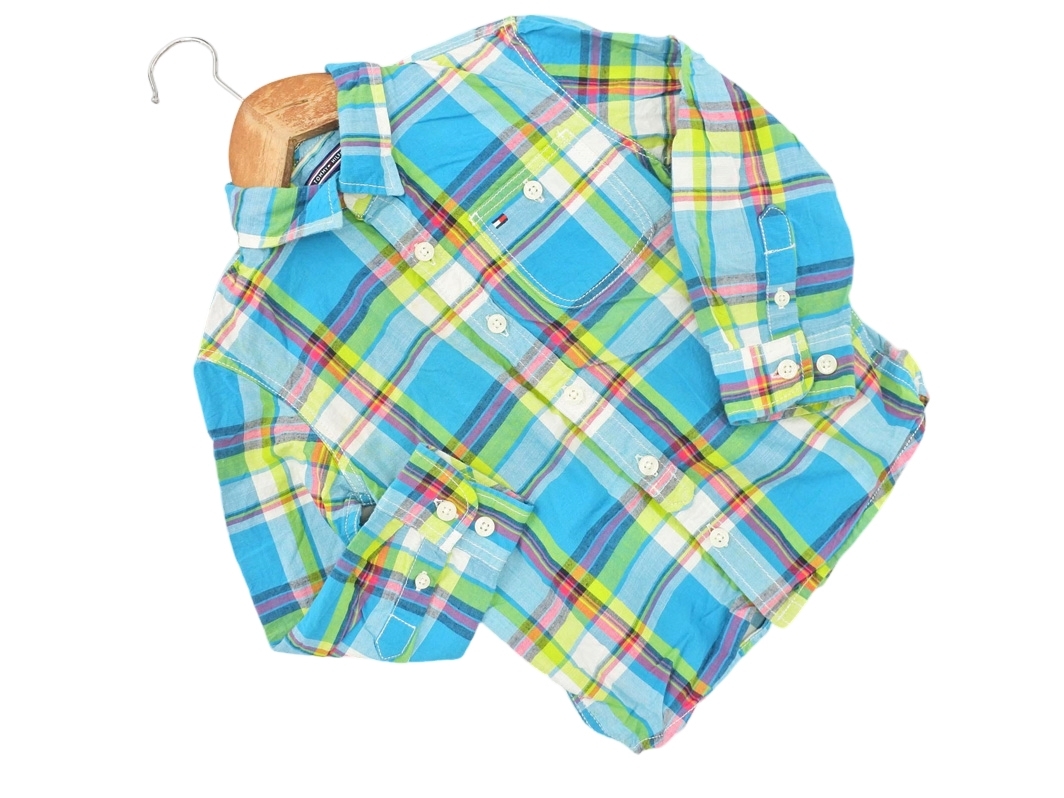 ネコポスOK TOMMY HILFIGER トミーヒルフィガー チェック シャツ size104cm/青x黄 ■◇ ☆ fea1拍卖