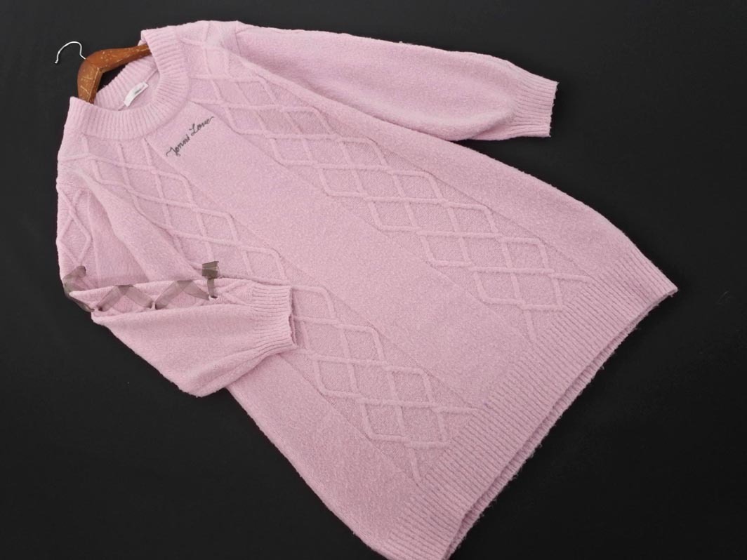 JENNI ジェニィ ロゴ 刺繍 リボン ニット ワンピース size150cm/ピンク ◇■ ☆ fea7拍卖