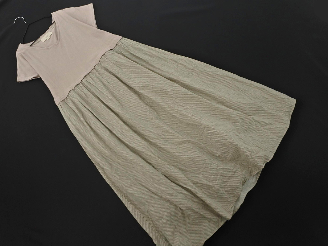 B:MING by BEAMS ストライプ ロング ドッキング ワンピース sizeONE/ベージュxグレー ■◆ ☆ fec8 レディース拍卖
