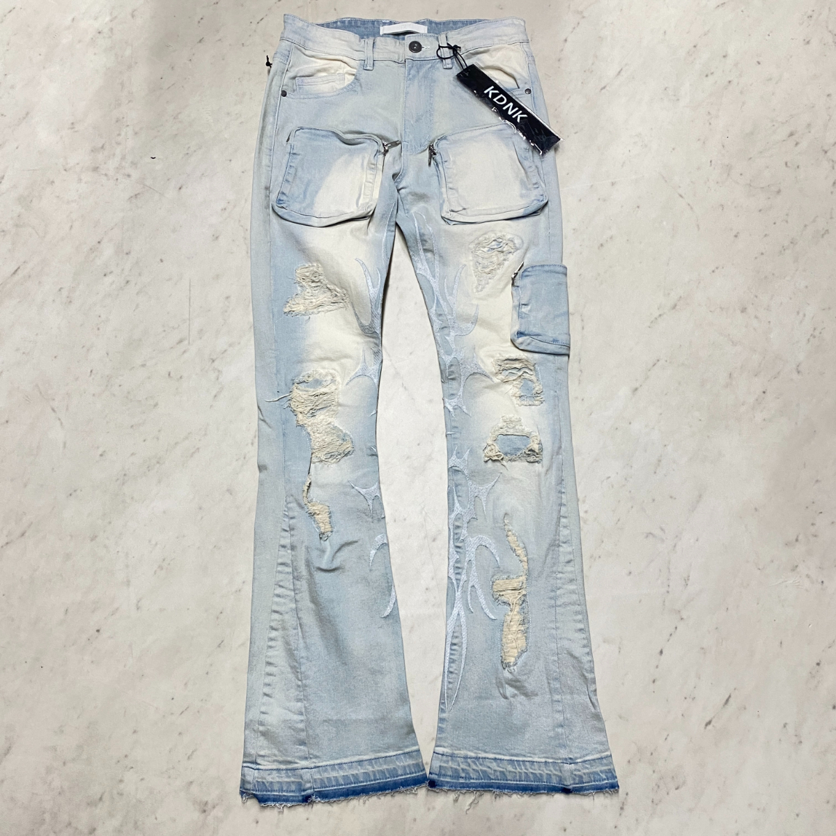 海外限定 【W34/L36】 KDNK ディーケーエヌケー Stacked Skinny Flare スタックド スキニーフレア ジーンス 炎 Flame USA正規品 (JNS47)拍卖