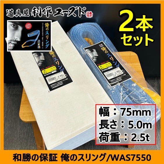 【アウトレット品!!定価の74%OFF!!】和勝 俺のスリング(両端アイ形)/WAS7550×2本セット『幅75mm』『長さ5.0m』『最大使用荷重2.5トン』拍卖