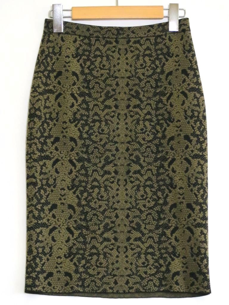 グッチ GUCCI ウール/レーヨン混 総柄 デザインウールスカート ストレッチ伸縮性 ・XS グリーン ok5010222490拍卖