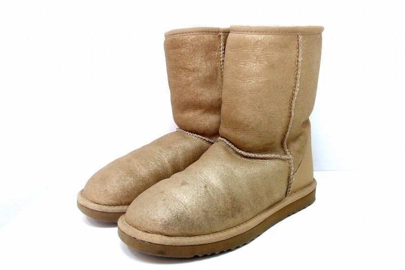 アグ UGG クラシックショート ムートンブーツ ・W8 約25.0cm相当 メタリックベージュ kz5010222563拍卖
