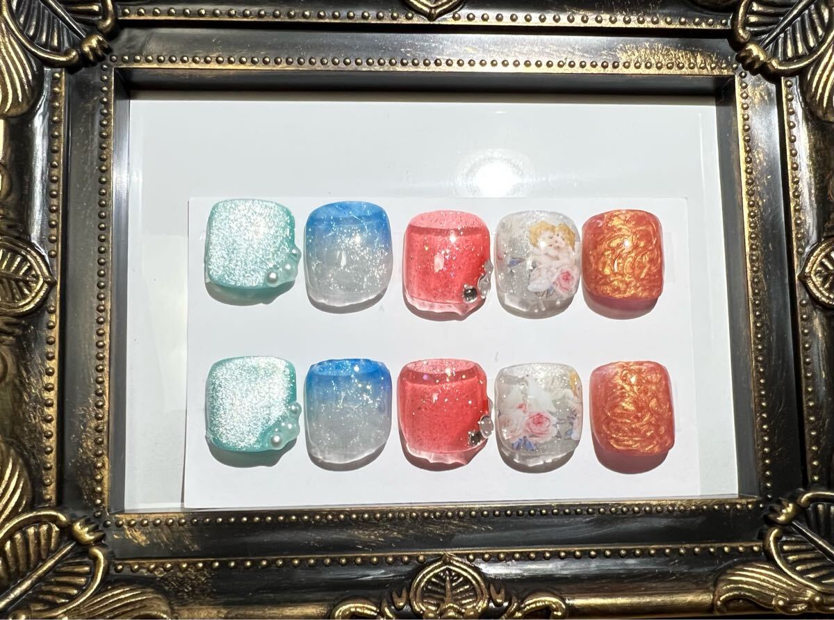 即決 2025 ネイルチップ ジェルネイルチップ 付け爪 フット ペディキュア 温度変化 天使 SALE 5点セット拍卖