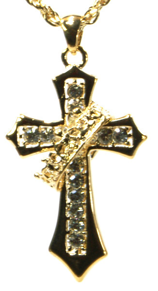 CZダイヤモンド ラインストーン 王冠掛け クロス 70cm ロング チェーン ネックレス ゴールド メンズ ファッション拍卖