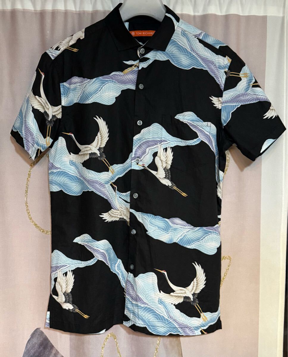 トリ リチャード ツル 鶴 コットン 半袖 アロハシャツ ブラック USA製拍卖