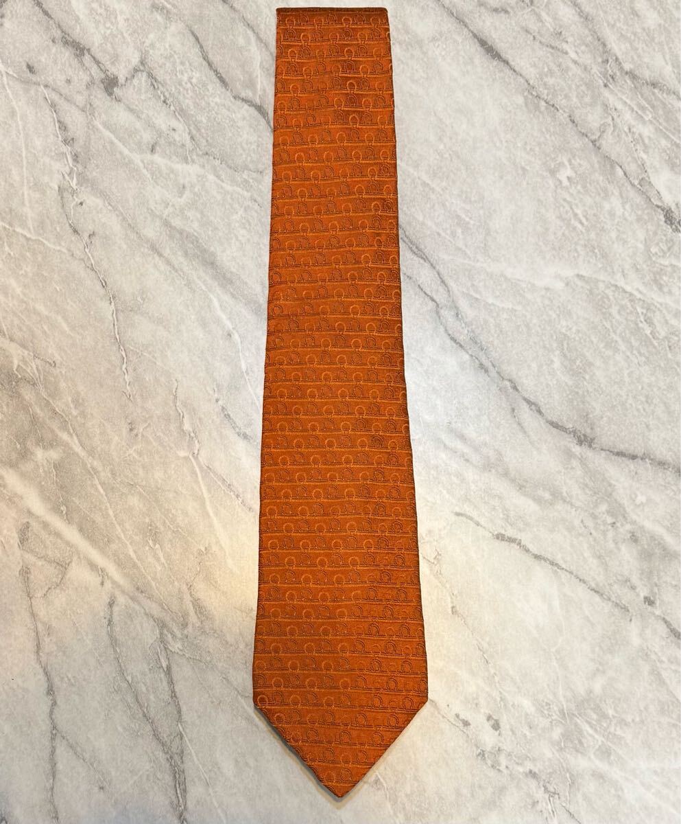 サルヴァトーレ フェラガモ ガンチーニ 刺繍 シルク100% ネクタイ オレンジ拍卖