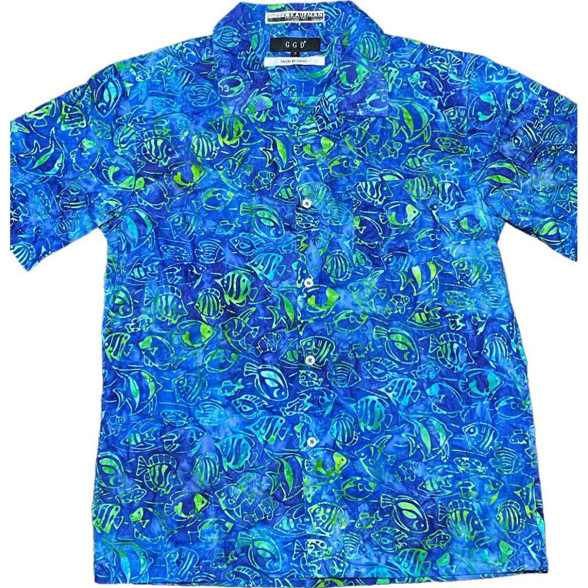 タグ付き新古品 MADE IN JAPAN製 GGD ROBERT KAUFMAN HANDMADEプリント生地アロハシャツ ブルー 3/Lサイズ ジージーディー 日本製拍卖