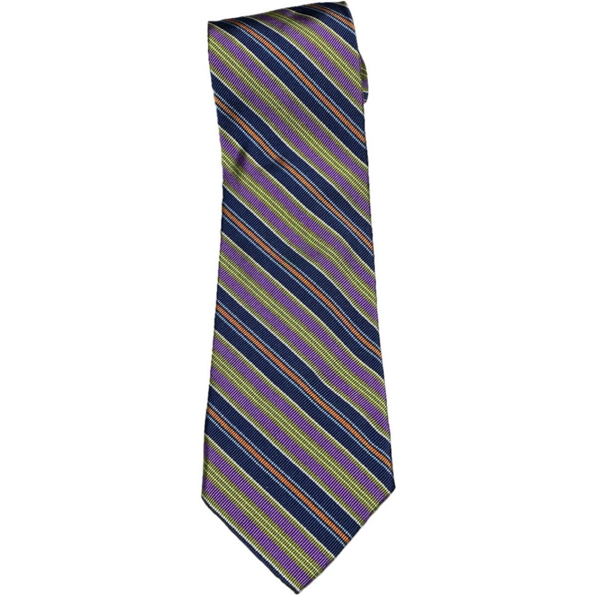 MADE IN USA製 LAND'S END レジメンタルストライプ柄シルクネクタイ マルチカラー ランズエンド アメリカ製 米国製 ネクタイ シルク100拍卖