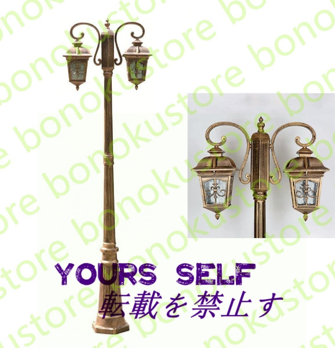 レトロエクステリア ガーデンライト E27装飾ポストランプハイポールライト防水フロアランプヨーロッパビクト2灯Led 銅 2M拍卖