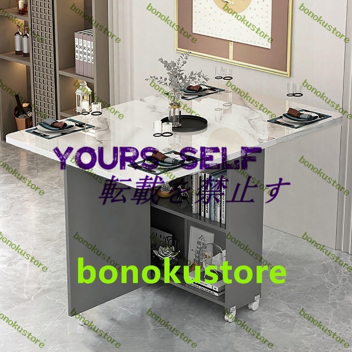 6つの車輪と収納棚を備えた折りたたみ式ダイニングテーブル 省スペースの折りたたみ式デザイン ディナー用の伸長式キッチンオフィ 120CM拍卖