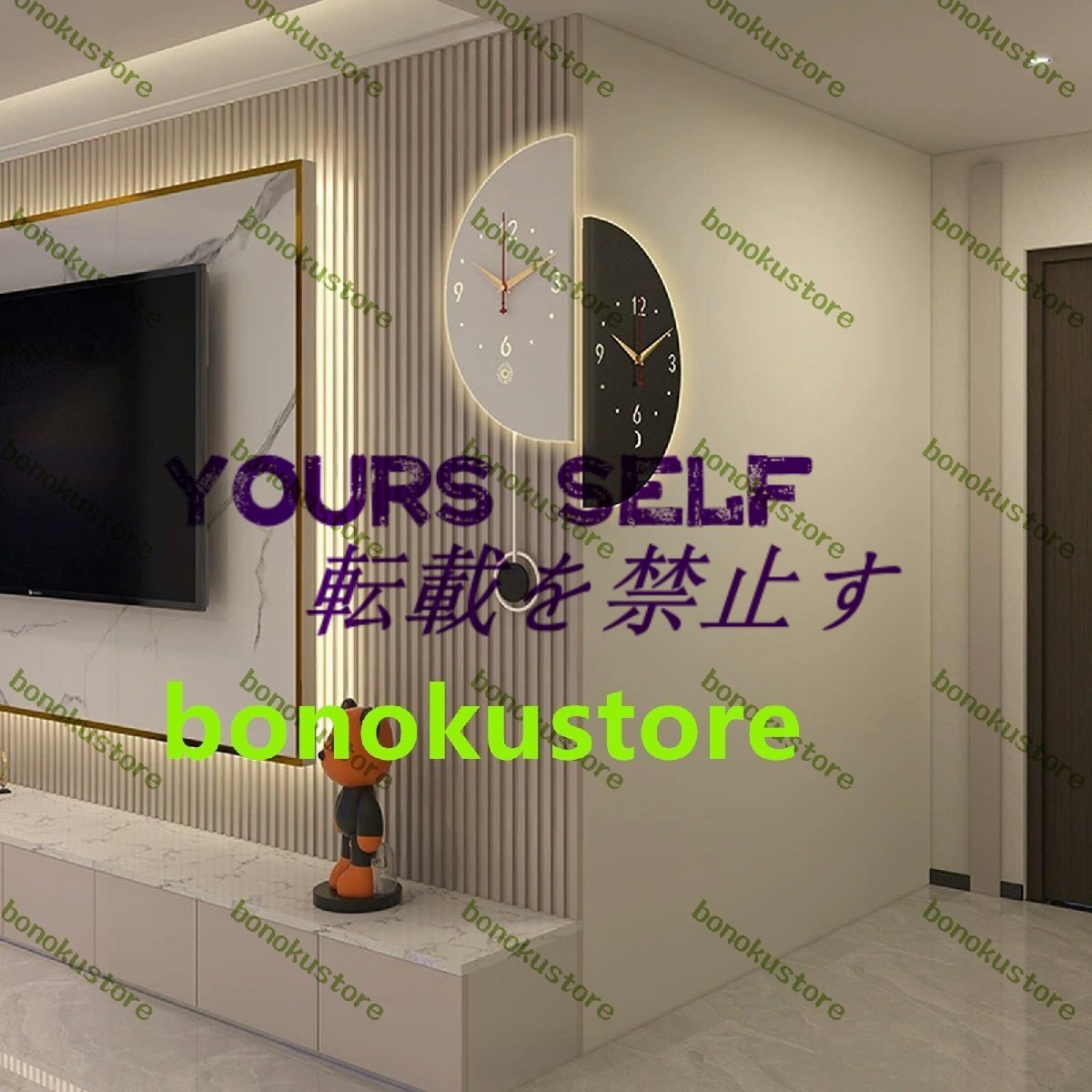 コーナー両面時計 壁掛け時計 リビングルーム LED音声制御ライト 大型 静音 角時計 ホームデコレーション用 ライト付き 36*18.5CM拍卖