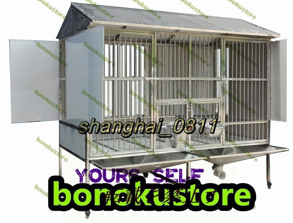 ステンレススチール製 犬用 ケージ 屋外防雨 トレイ ユニバーサルホイール 断熱 トイレ 中型犬用 耐荷重500kg 110*75*158cm U443拍卖