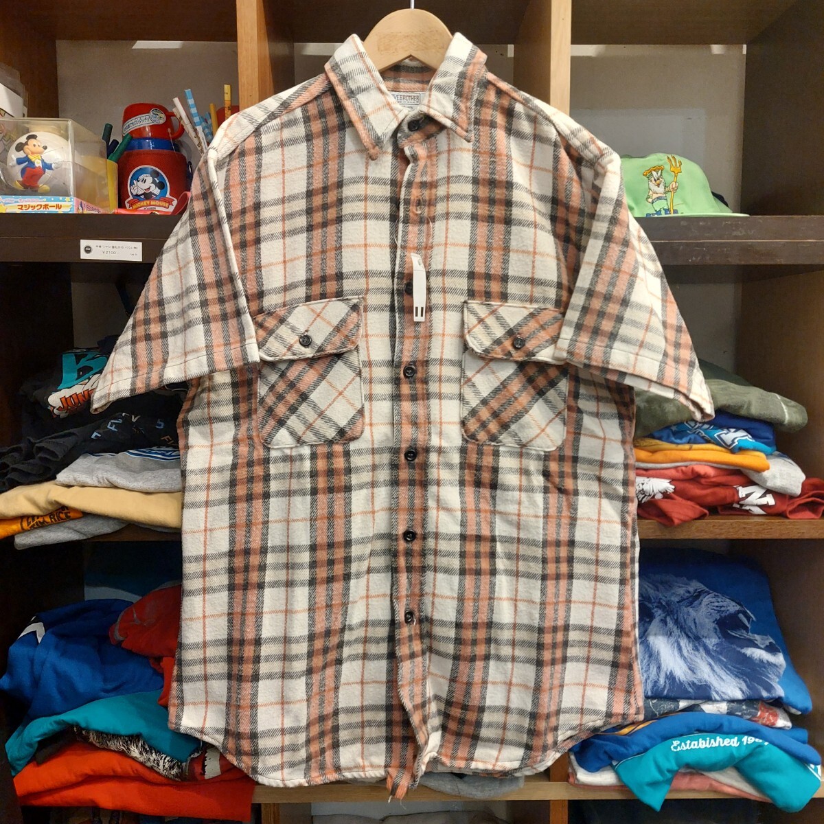 80s ヴィンテージ USA製 ファイブブラザー FIVE BROTHER ネルシャツ サイズM チェック 半袖シャツ アメカジ 古着 07E1706 拍卖