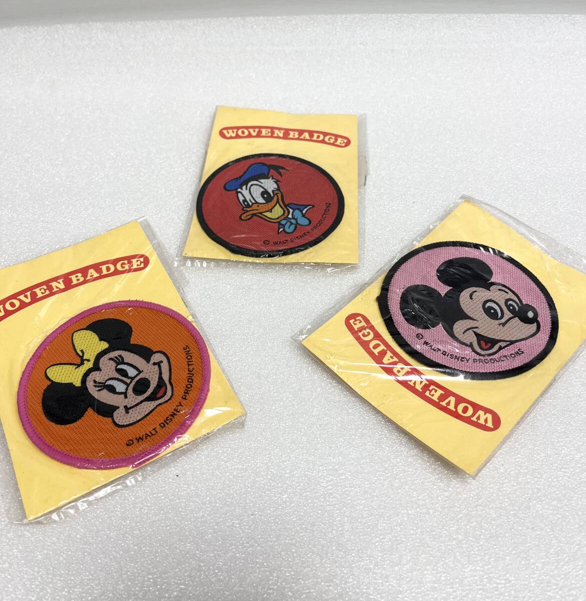 ♪ 新品 80年代 デッドストック ミッキー ドナルド ミニーちゃん ワッペン 3枚 ディズニー WOVEN BADGE 80s レトロ ヴィンテージ 昭和 拍卖