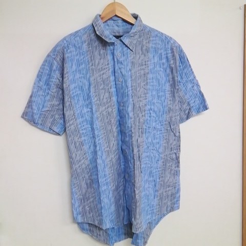 ★【古着】 allegri(アレグリ) 半袖シャツ(柄シャツ) Lサイズ グレー×水色拍卖