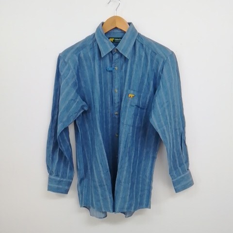 ★【古着】Golden Bear(ゴールデンベア) シャツ 長袖 水色 綿100% Lサイズ拍卖