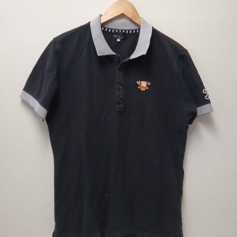 ★【古着】 TKMIXPICE(ティーケーミクスパイス) 半袖ポロシャツ(半袖カットソー) サイズ4(Lサイズ相当) 黒 チョッパー(ONE PIECE)拍卖