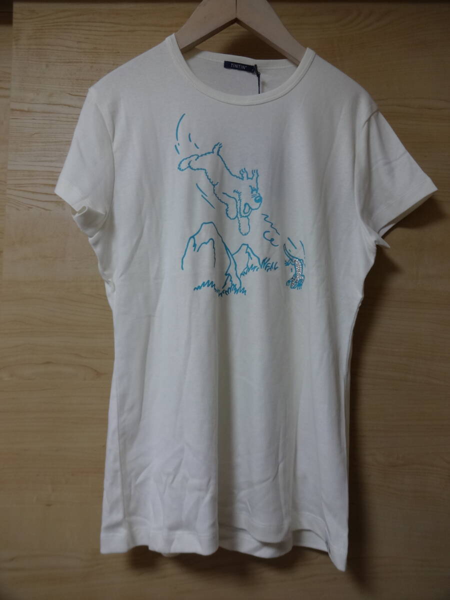 TINTIN イラスト 半袖Tシャツ サイズL R8372 オフホワイト タンタン レディース拍卖
