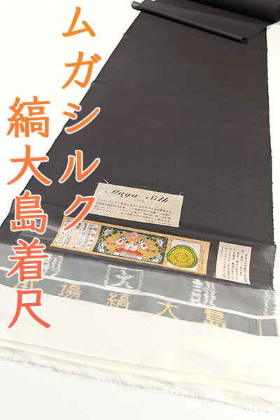 和遊館 即決kta2875 単衣 夏物 本場縞大島 ムガシルク 染め 無地 紬着尺 黒色 お仕立て付き拍卖