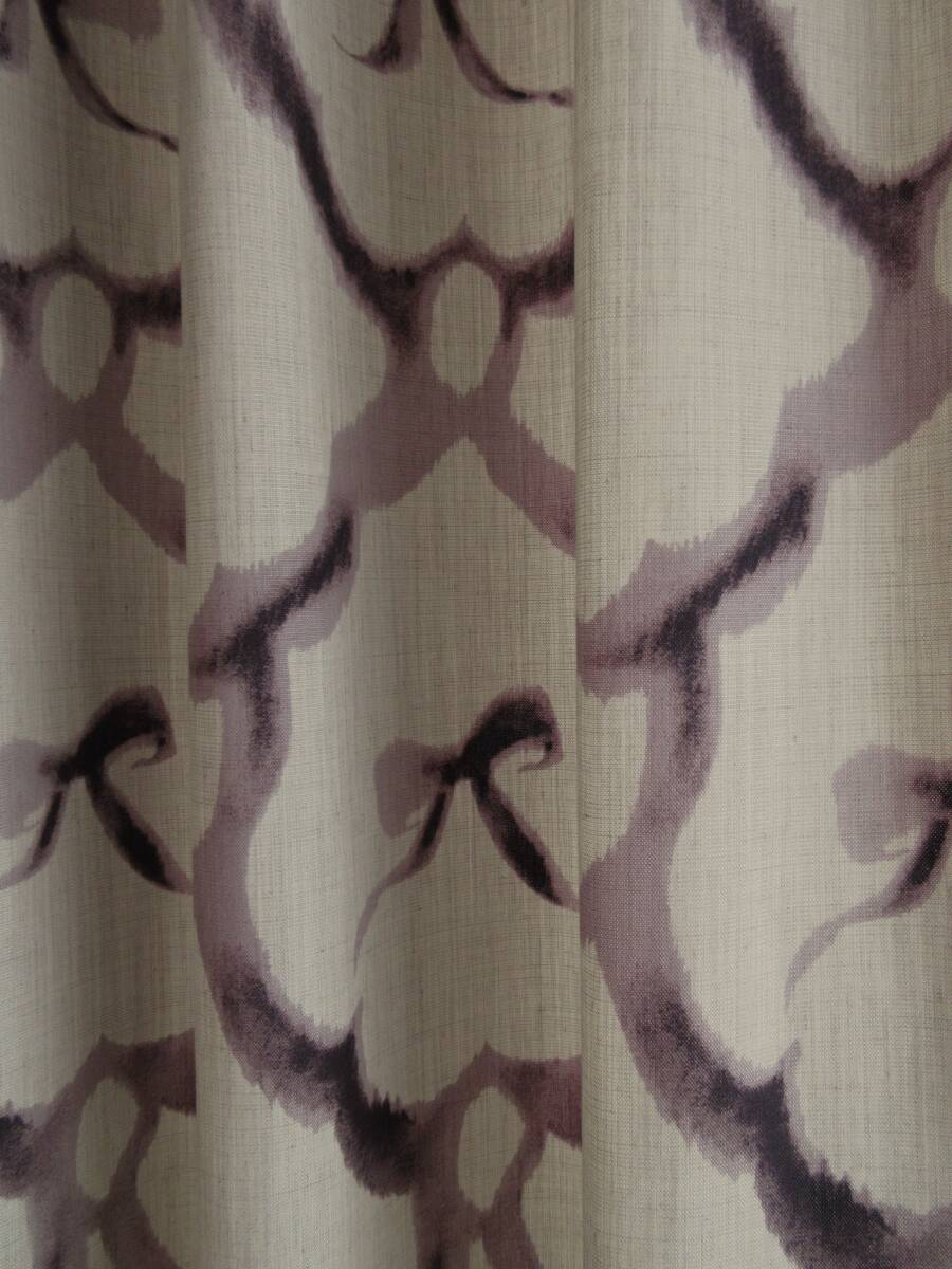 【日本製 (KM4049)】省エネ 断熱 麻ライク生地にプリント ウォッシャブル カーテン 幅150cmX丈220cm(2枚入)拍卖