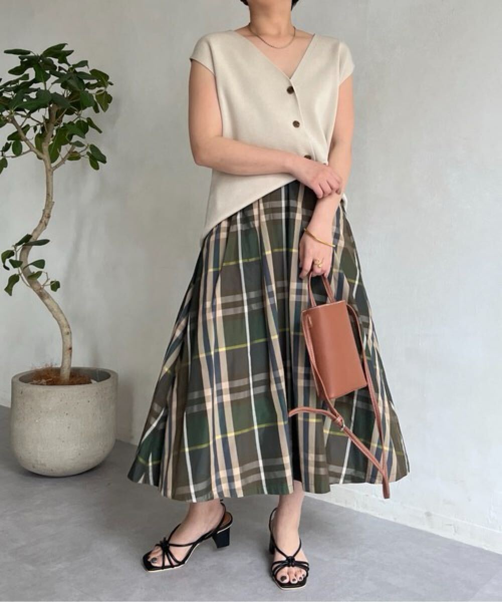 送料無料 prose verse メモリー チェック タフタ ロングスカート ZIP拍卖