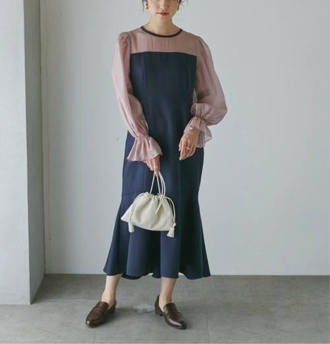 送料無料 NANO universe ナノユニバースLB.04/WEB限定 シアー素材×マーメイド ワンピース拍卖