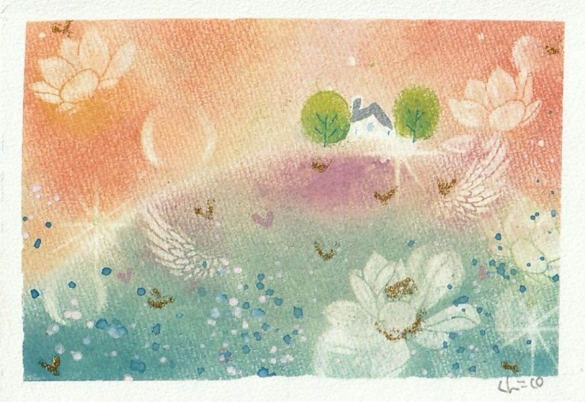 【Peace home】手書き 真作1点物 原画 絵画 直筆サイン 癒し 故郷 送料無料 匿名配送 happycolors 風景画 happytree 天使の羽根拍卖