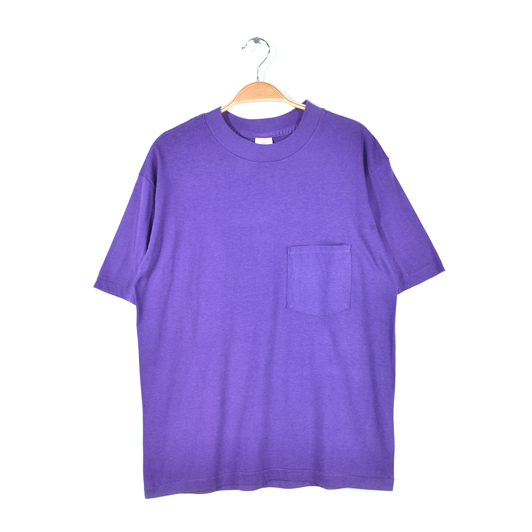 【送料無料】70s 80s OCEAN TO OCEAN USA製 ヴィンテージTシャツ パープル 無地 ポケット ポケT シングルステッチ ソリッド L 古着 @BZ0402拍卖